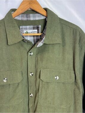 Tallwoods Mens Green Curduroy Shirt Jacket Waffle Knit Sz XL